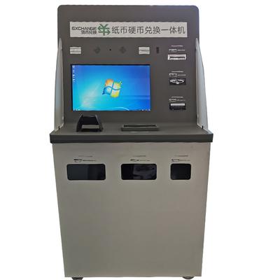 O banco esperto diz o quiosque do ATM da máquina com depósito de dinheiro e retira o serviço
